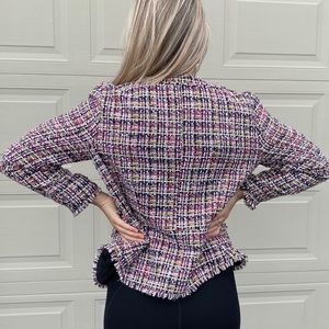 Ann Taylor Petite Fringe Tweed Sweater Jacket